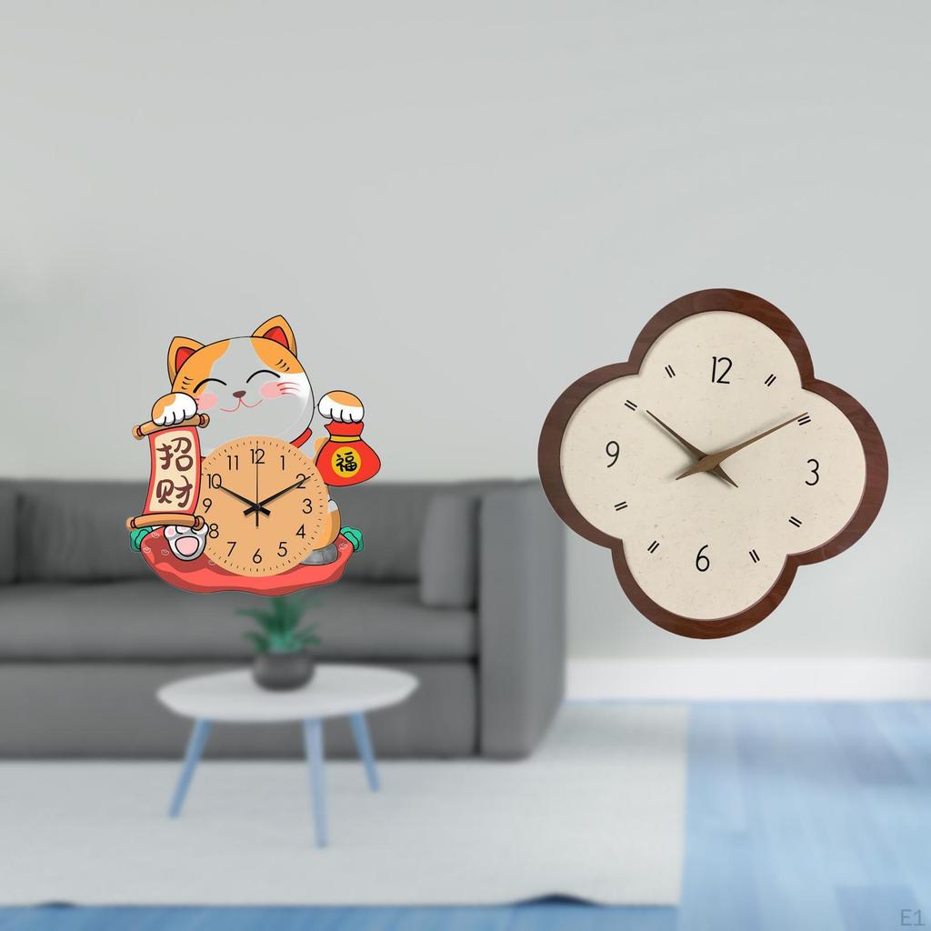 Creative Cat Wall Clock Silent Non Ticking Decorative Hanging for Kids Bedroom Office Room