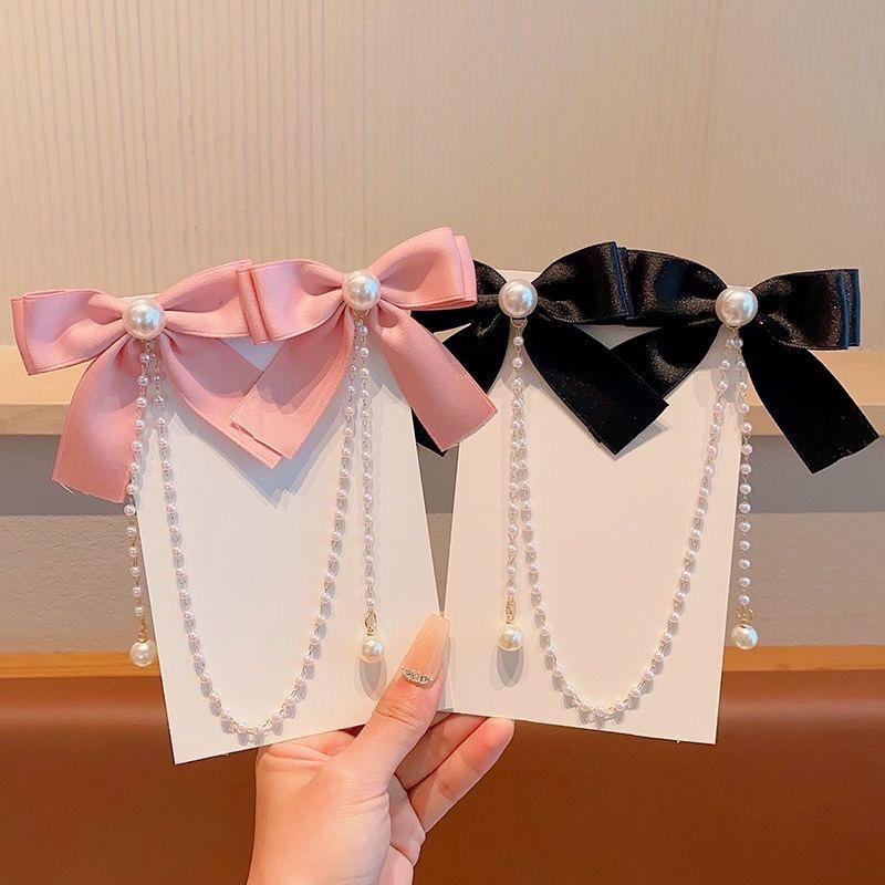 Elegant Pearl Bow Tassel Hair Clip Solid Velvet Hair Claw Children Princess Best Hairpins New Fashion Beauty Hair Accessories