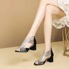 Ladies Shoes 2025 Brand Peep Toe Women's Sandals Back Zipper Office and Career Summer Crystal Best Seller Heeled Sandals