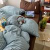Simple Stripe Color Block Cotton Dorm Bedding Set - 3 Pieces