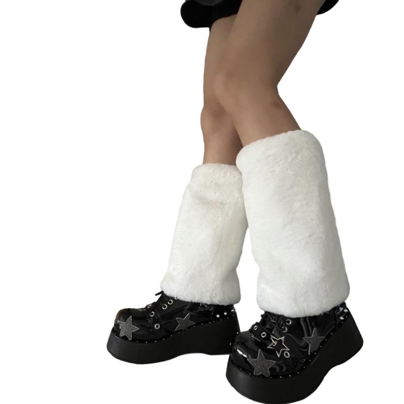 Women Furs Leg Warmer Winter Furry Long Boot Cuffs Fuzzy Shoe Cover Party Costume for Holiday Festival Performances Play