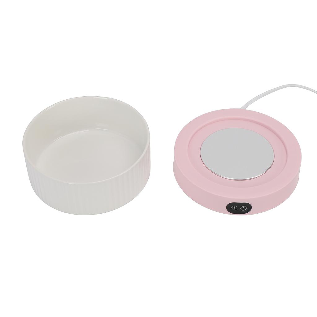 Ceramic Cat Heated Water Bowl Constant Temperature Winter Dog Heated Dish for Pets Dogs Cats Large White Bowl + Pink