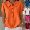 2026 Nuova Camicia Casual da Donna alla Moda a Nido d'Ape Monocolore a Maniche Corte con Colletto a Revers