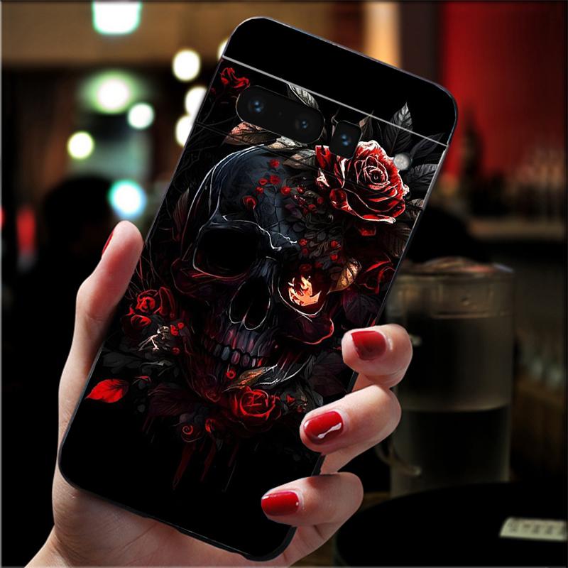 

Skull Flower Art Phone Case For Google Pixel 10 9 Pro XL 9A 8 7 6 Pro Pixel 8A 7A 6A Pixel 8 7 6 5 Google Pixel 7a