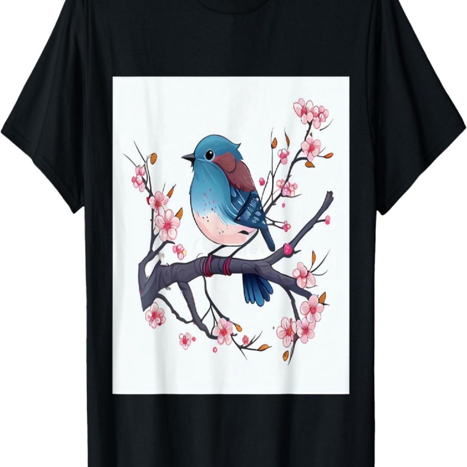 

Stylish Eastern Blue Bird on Cherry Blossom Branch T-Shirt S чёрный