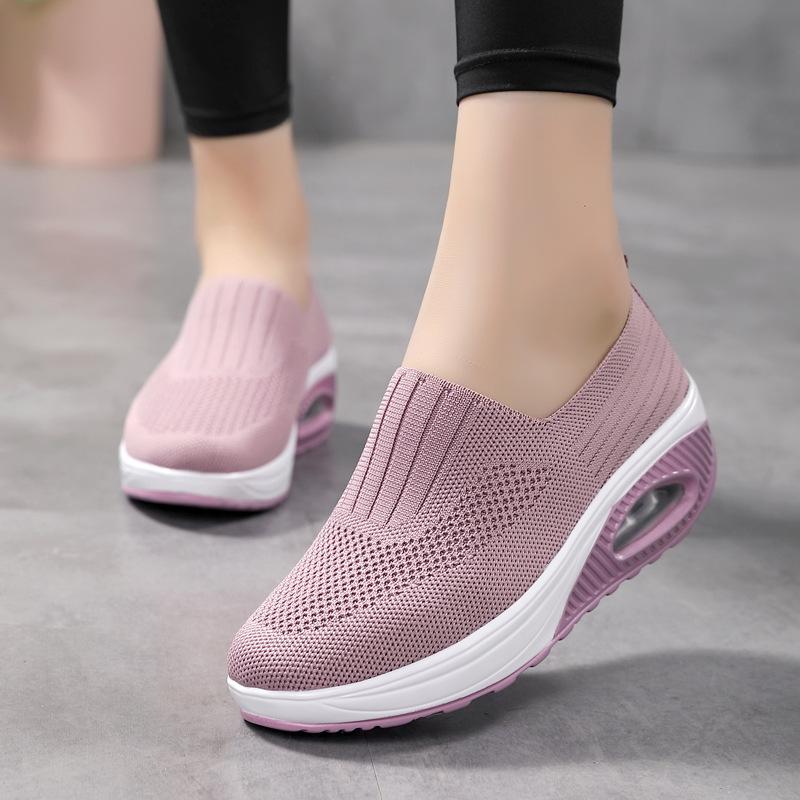 Breathable Knitted Women Sneakers Comfortable Air-cushion Casual Sports Shoes Light Non-slip Walking Jogging Shoes
