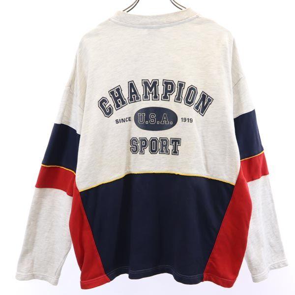 Champion 90s Blue Tag Old Back Print Long sleeve trainer M gray sweat Men's Used