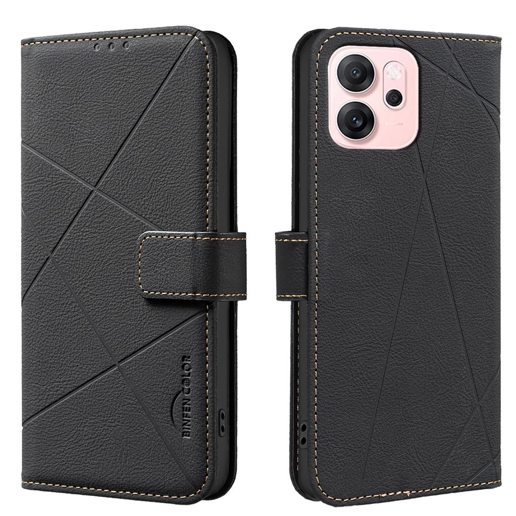 For Oppo Reno14 F 5G Case BINFEN COLOR BF35 Geometry Imprinted Leather Phone Cover RFID Blocking Wallet Stand