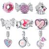 New 925 Copper Pink Candy Lollipop Donuts Dessert Birthday Cake Sweet Life DIY Beads Fit Original Pandora Charm Bracelet Zircon