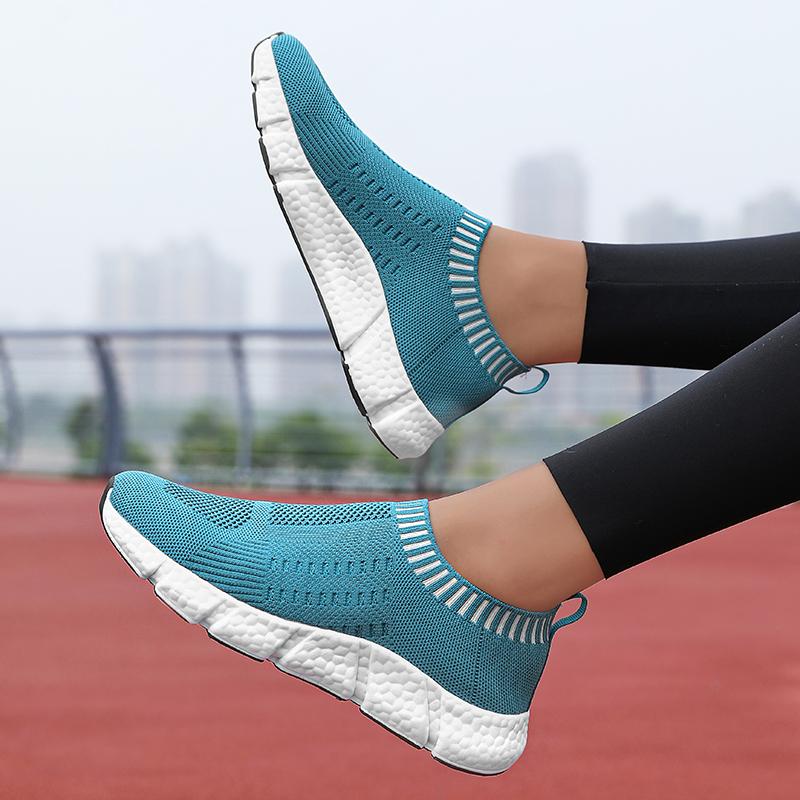 Women's Mesh Shoes with Trendy Fabric Design Comfortable Breathable Lightweight One Foot Outdoor Walking Casual Flat Shoes