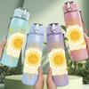 1PC Bright Yellow Boho Sun Face Print 750ml Color Plastic Sports Water Bottle Leakproof Flip Straw Lid Suitable for Sports Office Home Use