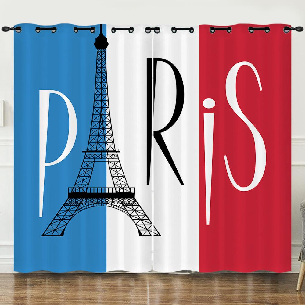 Rideau Illustration Peinte à la Main Tour Eiffel Rideau Impression Numérique 3D Rideau Occultant