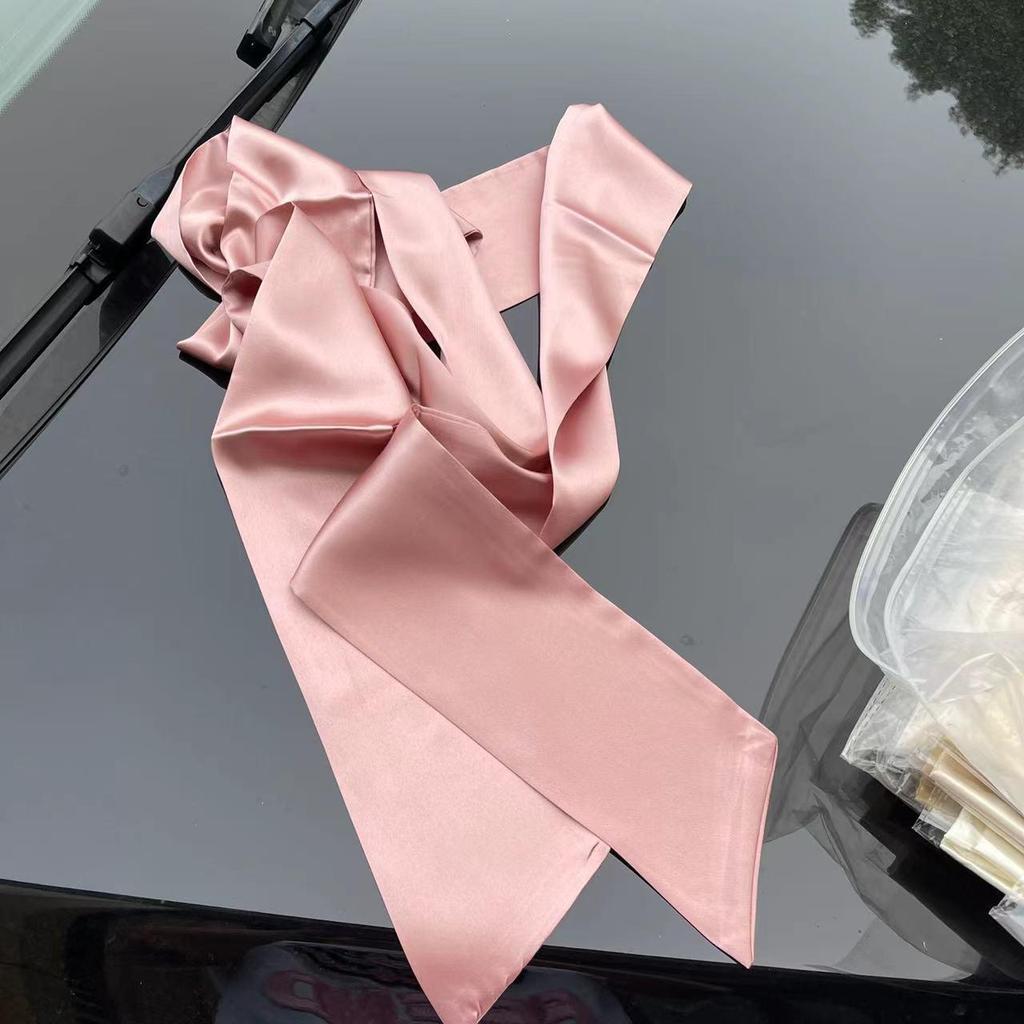 Navy Blue Solid Silk Ribbon Belt with Skirt Decoration