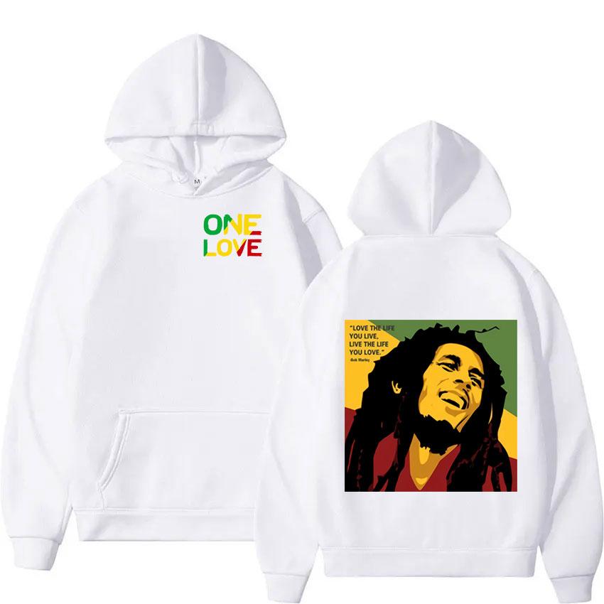 Rapper Bob Marley One Love Graphic Hoodie Men Casual Fashion Retro Pullover Sweatshirt Unisex Hip Hop Oversized Hoody Streetwear