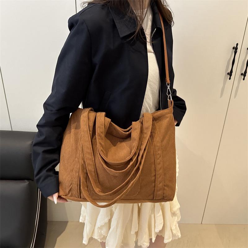 Flow Corduroy Large Capacity Tote Bag Women Commuter To Work Cloth Bag Students Class Shoulder Handbag Simple Messenger