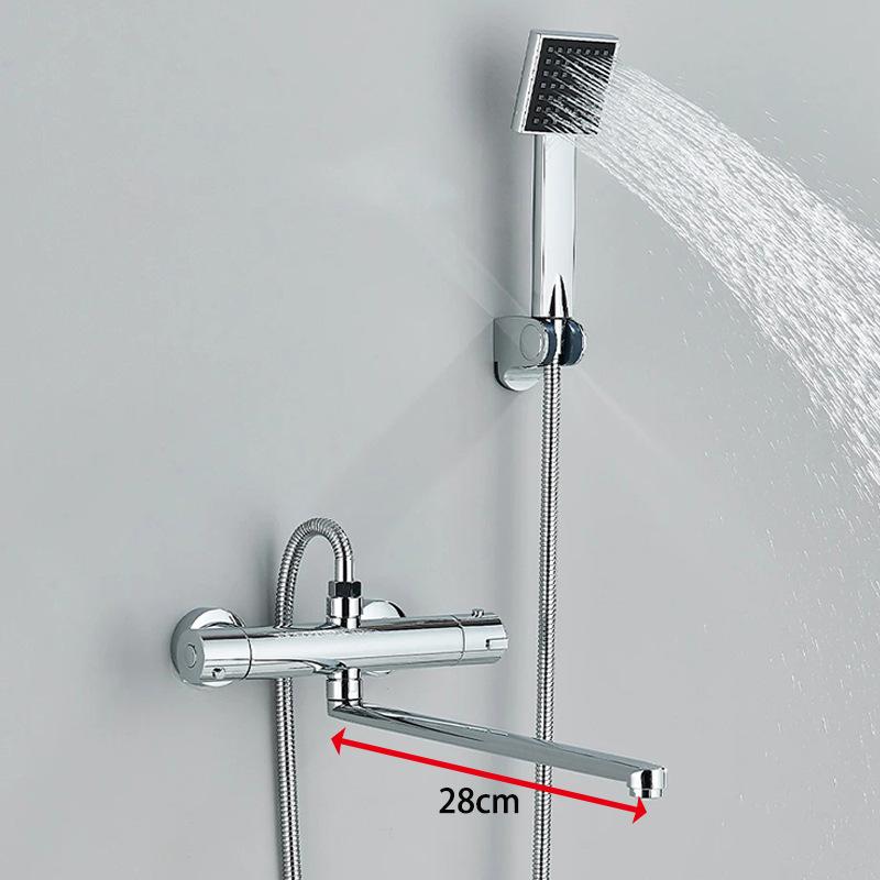 

Chrome Bathroom Shower Faucet Set Thermostatic Bathtub Shower Mixer Set Wall Mounted Brass Long Spout Chrome