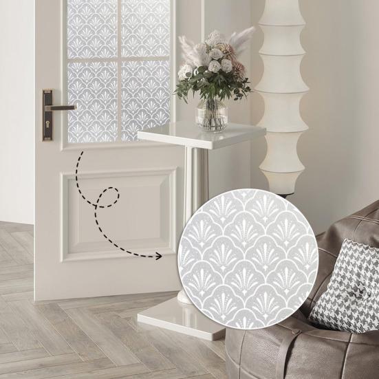 Floral Window Privacy Film Waterproof Frosted Static Cling Non-Adhesive Glass Door Privacy Film for Bathroom Bedroom Kitchen