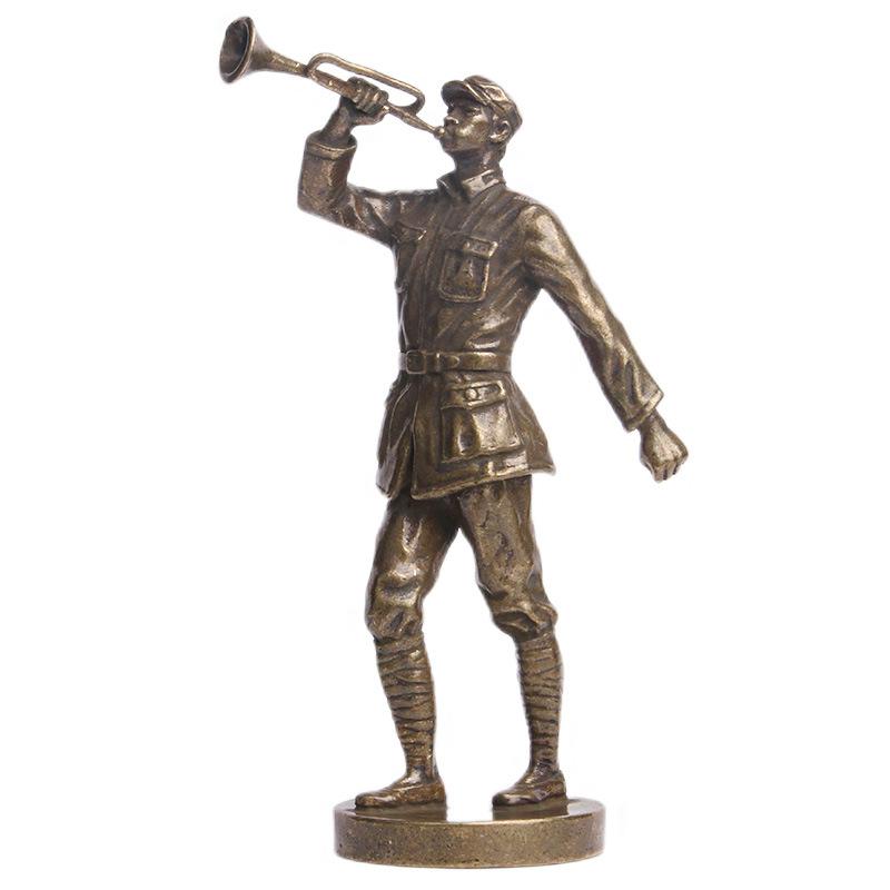 Pure Brass Long March Red Army Soldier Statue Home Decoration Crafts Trumpeter Commemorative Theme Character Sculpture Ornaments