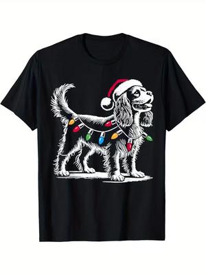Cavalier King Charles Spaniel Weihnachtsbeleuchtung Weihnachtsmannmütze Hunde T-Shirt