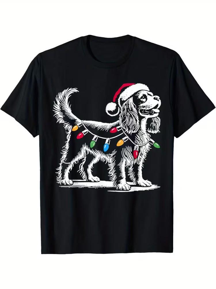 

Cavalier King Charles Spaniel Christmas Lights Santa Hat Dog T-Shirt 3XL