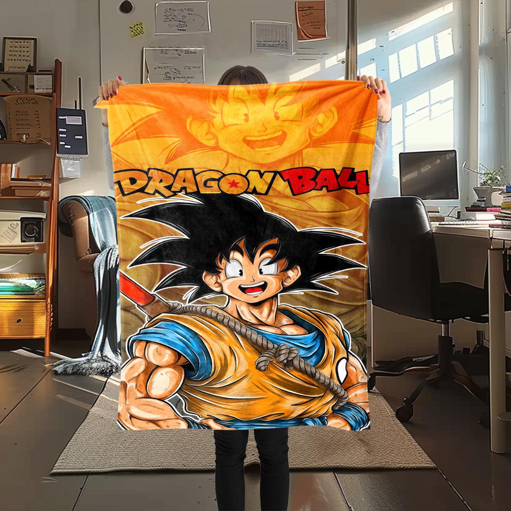 1pz Coperta in Flanella con Stampa Son Goku, Alta Qualità per Tutte le Stagioni, Decorazione per la Casa, Calore e Comfort, Perfetta per Regali di Natale