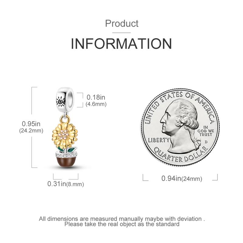 Charmscopper Plated Sunflower Potted Plant Pendant Beads Fit Charmsoriginal Bracelet Beads Women Jewellery Making