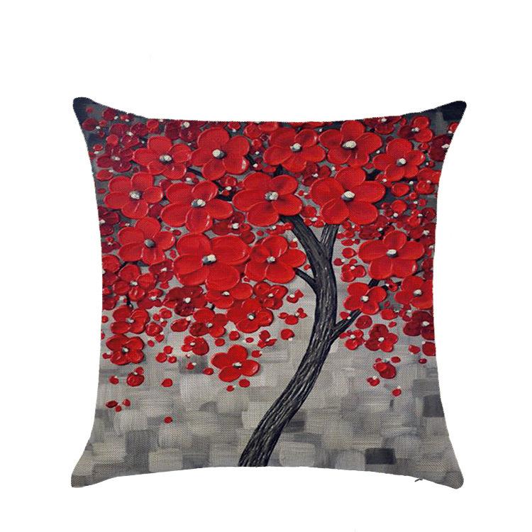 Sofa Pillow European Three-dimensional Oil Painting Tree Print Polyester Cushion Home