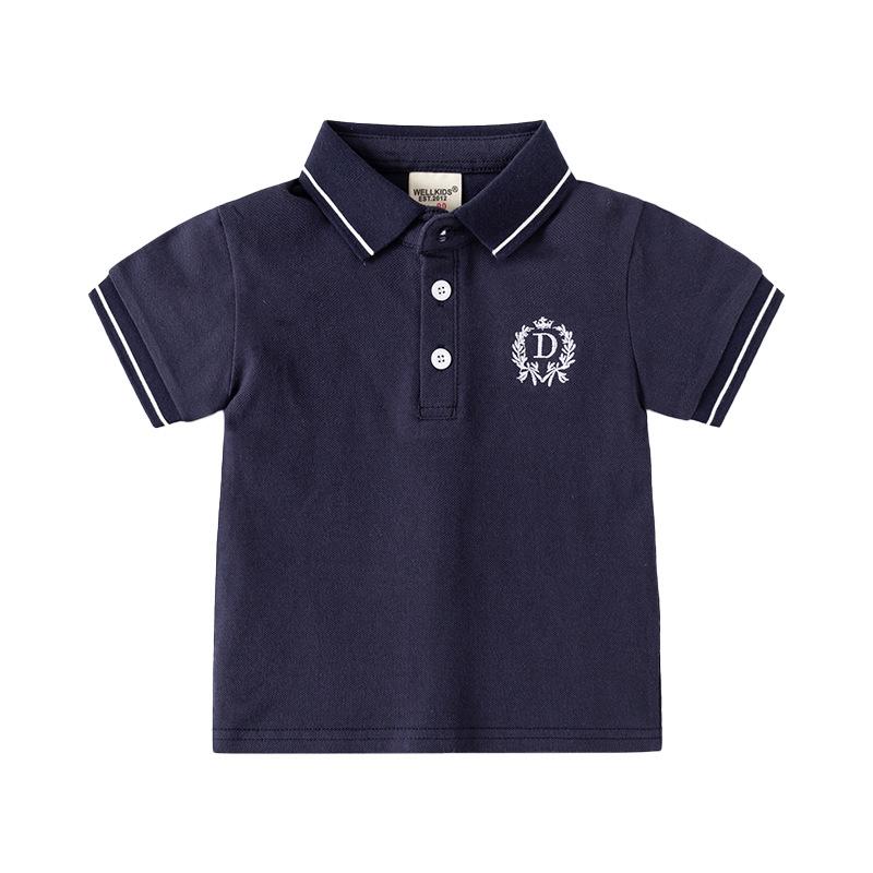 Boys Embroidered Polo Shirt Short Sleeve Cotton Casual Summer Top for Kids