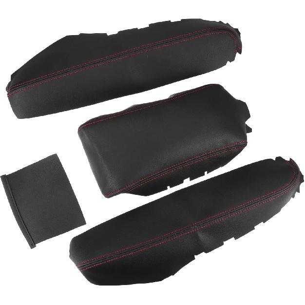 

Black Faux Leather Armrest Protector Cover Pad Replacement with Red Stitches for Honda Civic 2016-2021 (Set of 1)