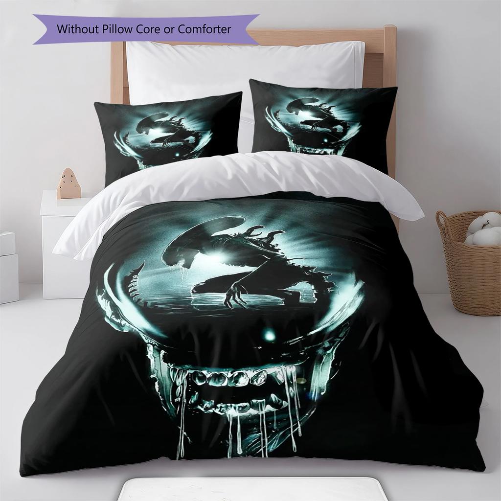 Alien Pattern Bedding,Quilt Set Quilt Cover Pillowcase Home Birthday Gift (1 * Duvet Cover + 2 * Pillowcase, Without Core)