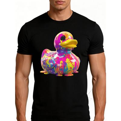 European Sizes Men's Duck Print T-Shirt - Colorful Duck Casual Round Neck Tee with Duck, Medium-Stretch Fabric Suitable for - Wear