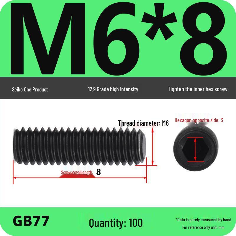 Class 12.9 Inner Hex Flat Head Headless Grub Screw M3-M12