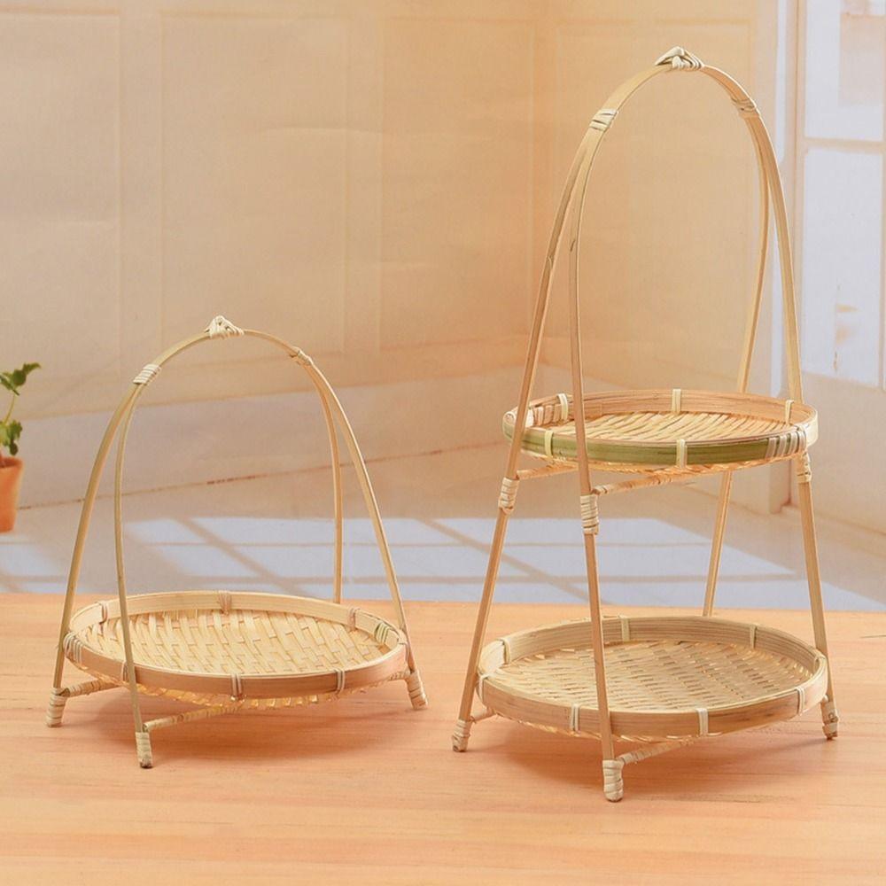 1Pcs for Kitchen Storage Basket Fruit Food Vegetable Standing Tray New Bamboo Woven Basket