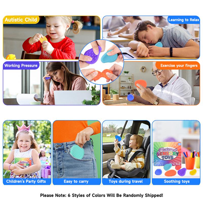 6Pcs Sensory Fidget Toys For Adults Soft Silicone Sensory Stones Textured for Autism Kids Calming Down Stress Relief Toys Gift