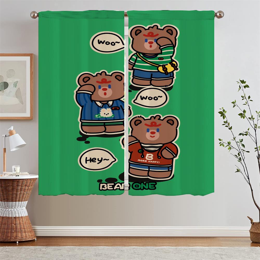 

Плотные шторы для оконных занавесок, милые тюль-перегородка с изображением медведя для украшения гостиной, занавески для дома и декора W50xH70cmx2pcs-CL