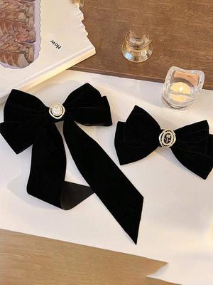 Nuevas Horquillas de Lazo de Terciopelo Negro Elegantes de Tela Aleación Rosas Pinzas para el Cabello para Mujer Moda Coletero Pasador Accesorios para el Cabello