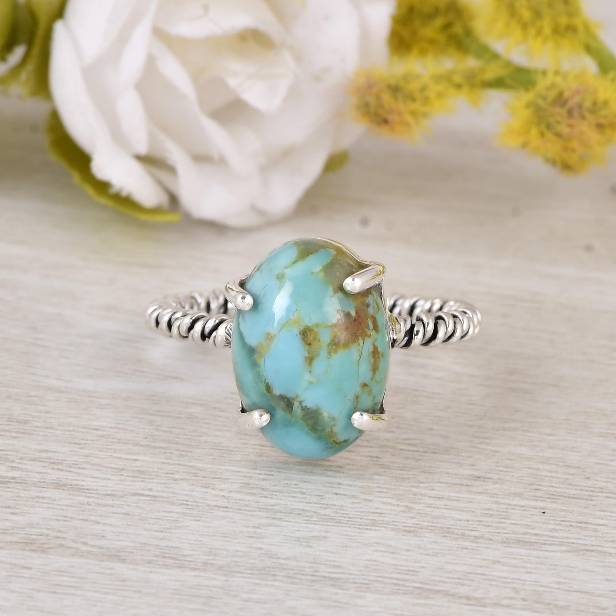 

Kingman Turquoise Oval Ring, Handmade Sterling Silver Ring, December Birthstone Jewelry, Boho Statement Ring, Gift For Mom RAJR2837SLKU-OX_ 5