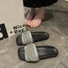 Beautiful and Comfortable Rhinestone Slippers Women's Summer Wear 2025 New Flat-bottomed One-word Sandals Beach Versatile Cool Slippers