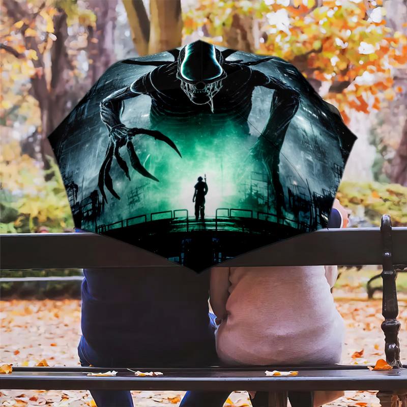 Vzor monster, automatický skládací deštník, přenosný a skládací design, 8 drátů, vánoční nebo narozeninový dárek.