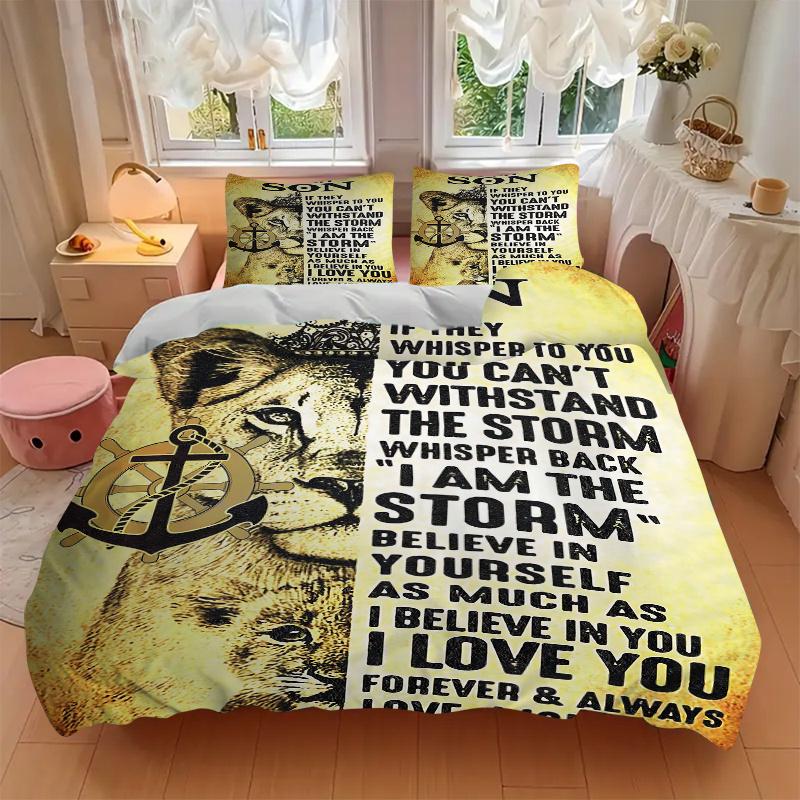 3pcs Empowering Lioness Bedding Set - Includes 1 Quilt Cover and 2 Pillowcases, Comfortable Bedding with Stylish Design for Bedroom, Machine