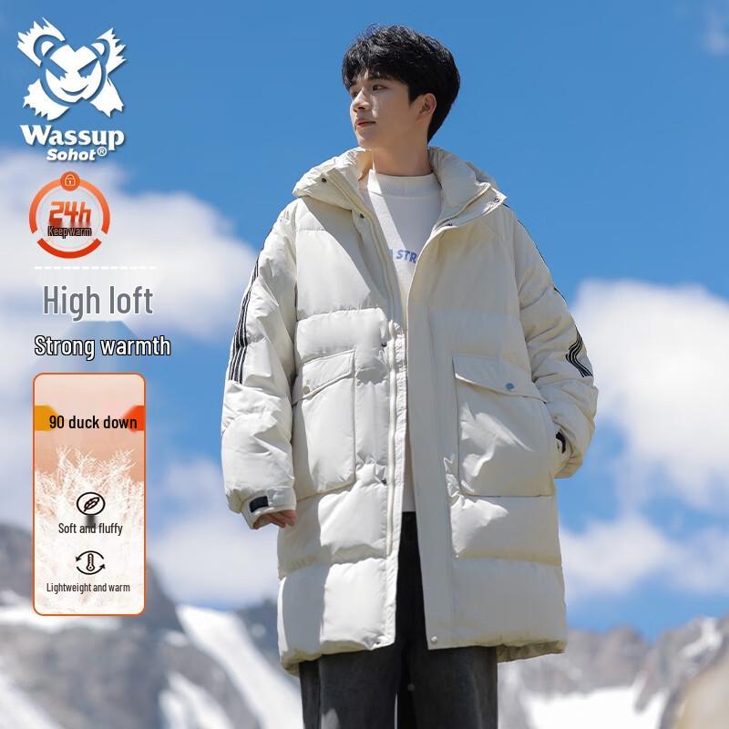 Wassup Sohot Men's Winter 90% Duck Down Hooded Mid-Length Jacket