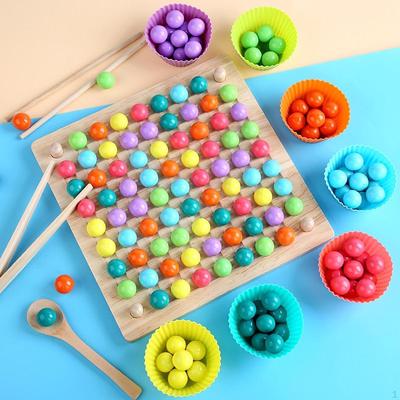 Wood Bead Board Game Early Education 3 In 1 Design Fine Motor Skill Color Sorting Matching for