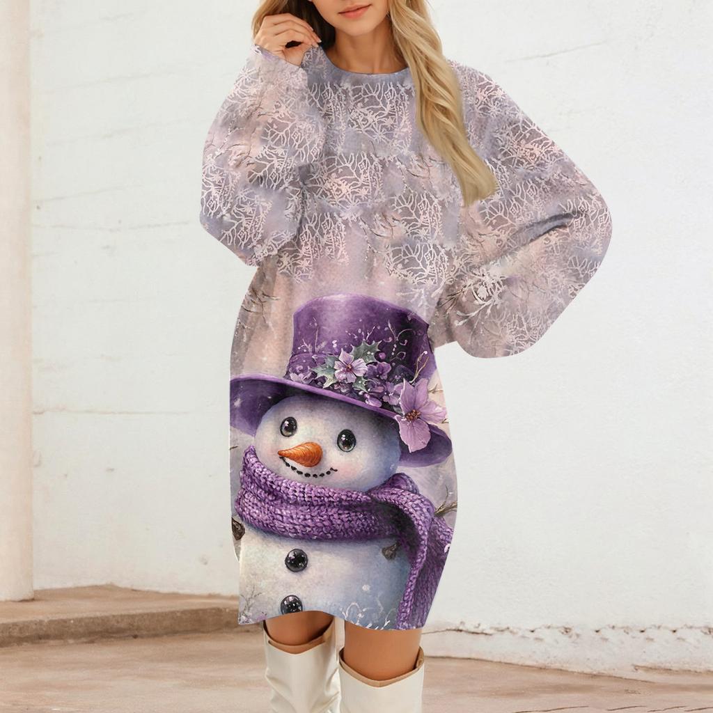 Women's Round Neck Casual Long Sleeve Plush Dresses
