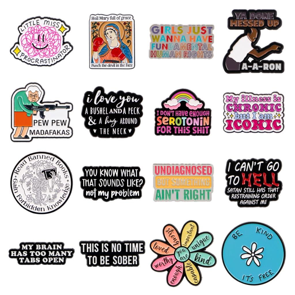 Rainbow Flower Quotes Enamel Brooch Lapel Pin Badge on Backpack Clothing Fashion Jewelry Cosplay Accessories Toys Gifts