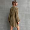YYFS Women's Fashion Solid Color Print Long Sleeve POLO Neck Casual Dresses