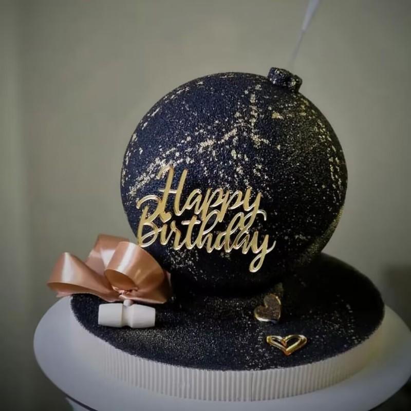 6pcs Happy Birthday Cake Toppers Rose Gold Acrylic Side Birthday Cake Decoration Cake Topper for Baby Dessert Decoration