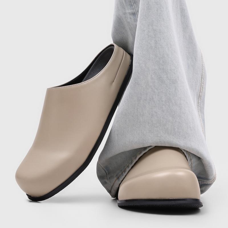 Plus Size 46 Slip-On Mules Loafers Slippers Summer Platform Half-Back Flats Casual Shoes For Man Leather Backless Slides Sandals