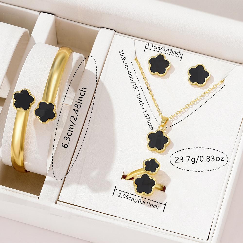 5 Piece Women Personalized Simple And Versatile Set Simple Oil Dropping Lucky Flower Necklace Bracelet Ring Earring Zircon