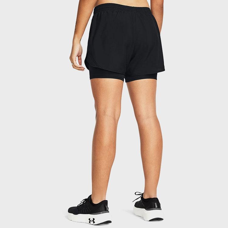 Under Armour Logo Print Elastic Waist Anti-Exposure Two-In-One Sports Shorts Women shorts Black 1382440-001