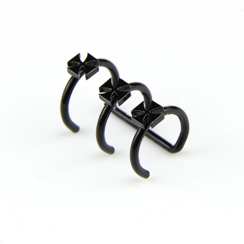 Unisex Earless Holes Stainless Steel Cross Design Cartilage Earrings Jewelry
